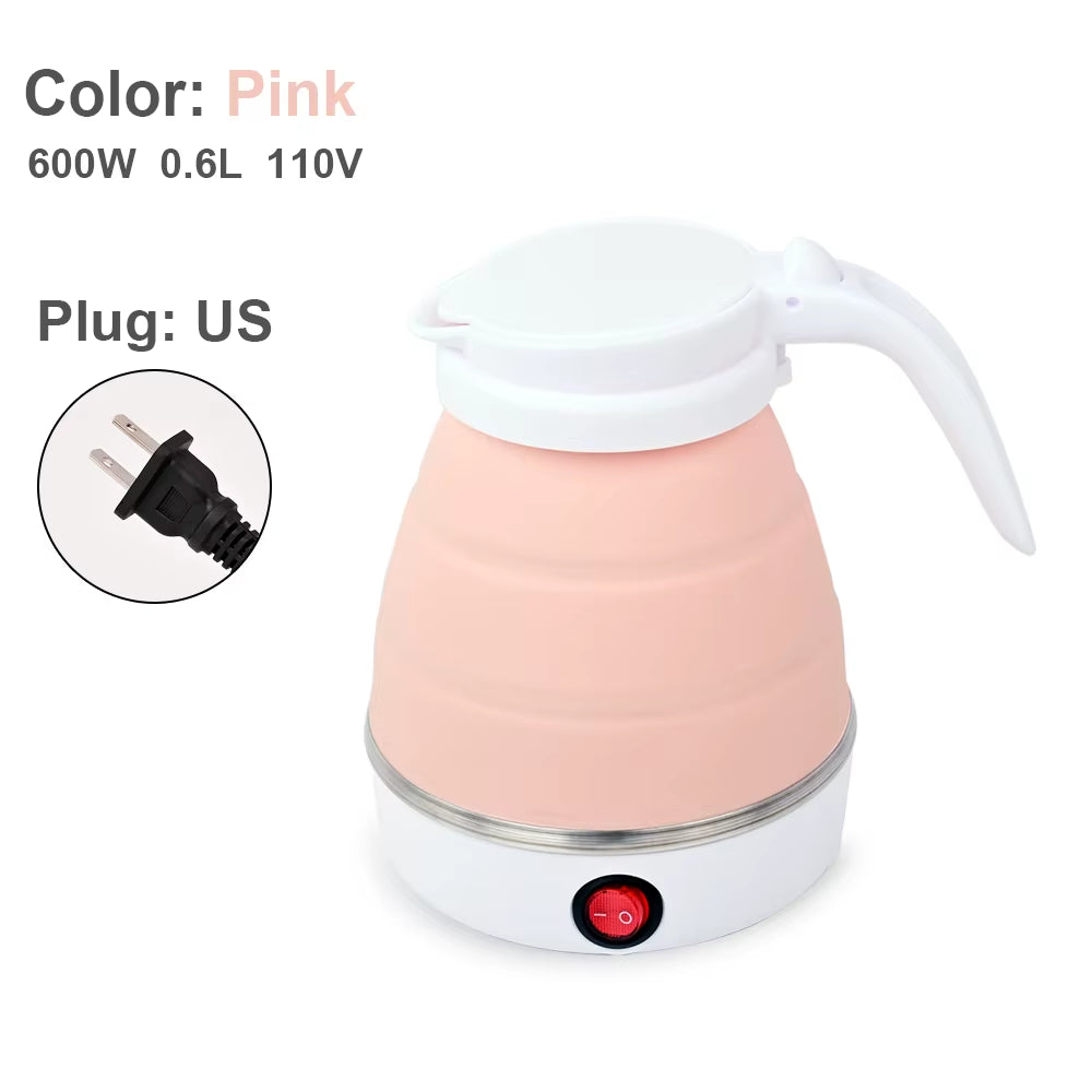 0.6L Mini Foldable Electric Kettle Portable Electric Kettle Household Travel Water Heater Silicone Compression 110V-220V