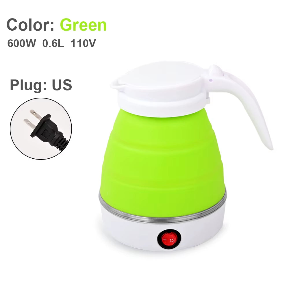 0.6L Mini Foldable Electric Kettle Portable Electric Kettle Household Travel Water Heater Silicone Compression 110V-220V