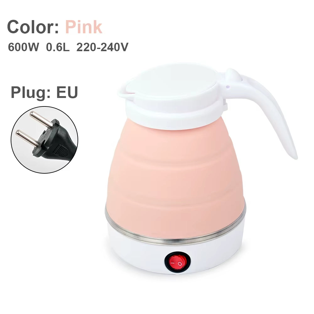 0.6L Mini Foldable Electric Kettle Portable Electric Kettle Household Travel Water Heater Silicone Compression 110V-220V