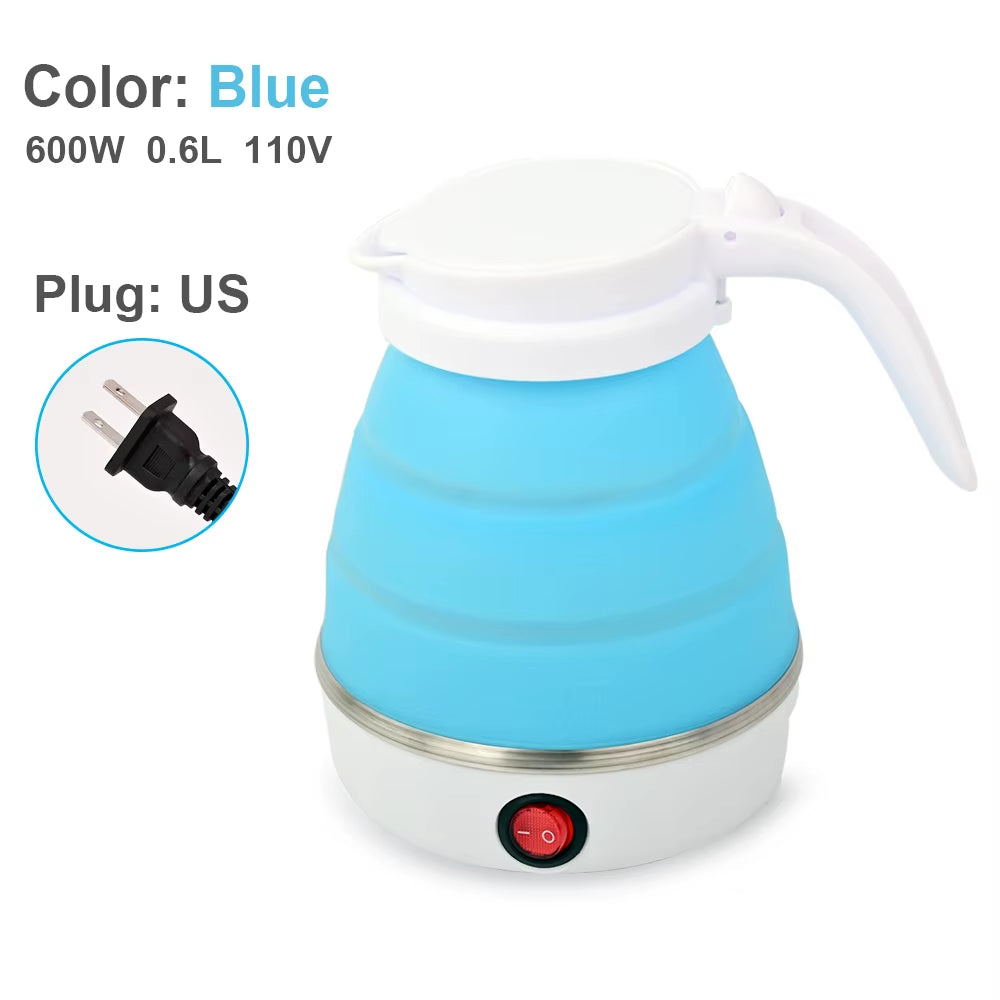 0.6L Mini Foldable Electric Kettle Portable Electric Kettle Household Travel Water Heater Silicone Compression 110V-220V