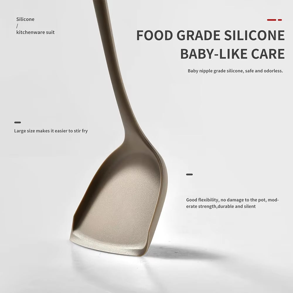 15Pcs Khaki Food Grade Silicone Kitchen Cookware Utensils Turner Spatula Soup Spoon Practical Cooking Tool Kitchenware Set